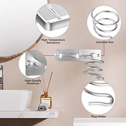 YUET Hair Dryer Holder Hairdryer Station Wall Mounted Shelf Bracket Straightener Stand Hanger Organizer Blow Storage with Cable Tidy Rack for Dressing Table Bathroom Aluminum Professional, Silver - color: Silver