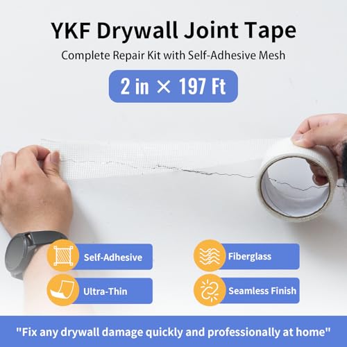 YKF Drywall Repair Kit (18 oz) - Spackle Paste with Scraper & Self-Adhesive Mesh - Quick Dry Waterproof Wall Repair for Holes, Cracks, Nail Holes, Dents - White - style: 18 oz Kit (with Scraper & Mesh Tape)