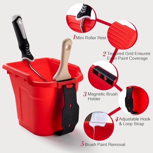 Mister Rui Paint Brushes, Paint Cup with Paint Bucket Liners, 2 Inch Paint Brush, Professional Paint Brush Set for Smooth Finish, Wall, Furniture, Trim - size: 1PCS, 2" Short, Red Paint Cup