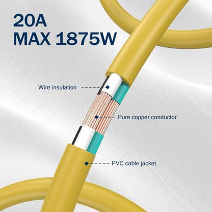 EP 25 Ft 10 Gauge Outdoor Extension Cord with T-Blade Plug, Heavy Duty NEMA 5-20 P/R Power Cord, 20A 250V 10/3 STW Cable for Lawn, Garden, Appliance, Yellow - size: 25ft
