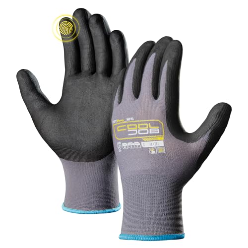 COOLJOB 12 Pairs Safety Work Gloves Microfoam Nitrile Rubber Coated, Seamless Knit Nylon Gloves with Full Fingers Touchscreen, Grip Nitrile Dipped, Ideal for Warehouse, Home Improvement, Grey Xlarge - size: X-Large, style: 12 Pairs