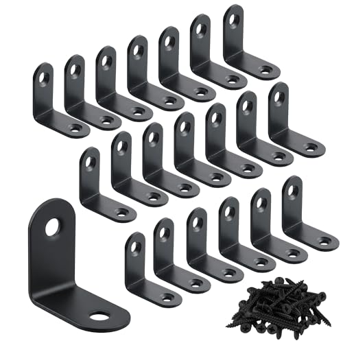 Alise 20PCS L Bracket Corner Brace, Black Stainless Steel L Brackets for Shelves, Heavy Duty Shelf Brackets, Joint Right Angle Bracket Small L Brackets for Wood Furniture Cabinet Chair (1.2x1.2 in) - color: Black, size: (20P)1.2x1.2 inch