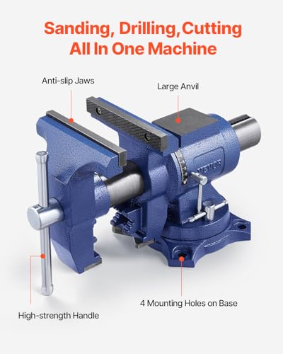 VEVOR Heavy Duty Bench Vise, 6-1/2" Jaw Width, 5" Max Jaw Opening Multi-Purpose Ductile Iron Bench Vise with Anvil, 360° Swivel Base Head, 3" Throat, 5620 lbs Clamp Force, for Pipe Repairing - size: 6.5inch
