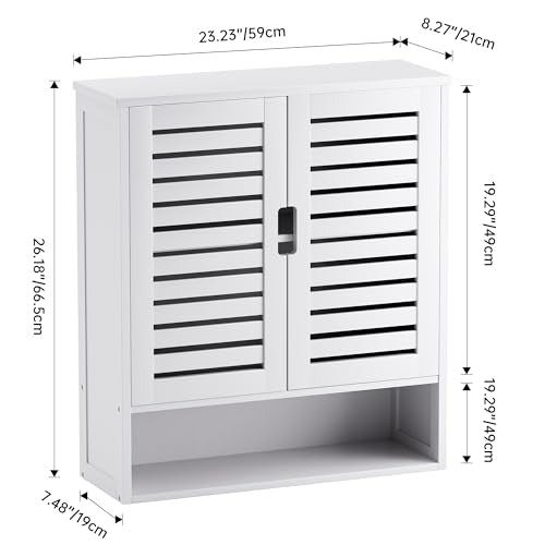 SMIBUY Bathroom Cabinet Wall Mounted, Bamboo Over-The-Toilet Storage Organizer, Space Saver Medicine Cabinet with 2 Door and Adjustable Shelves (White) - color: White