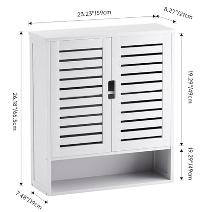 SMIBUY Bathroom Cabinet Wall Mounted, Bamboo Over-The-Toilet Storage Organizer, Space Saver Medicine Cabinet with 2 Door and Adjustable Shelves (White) - color: White