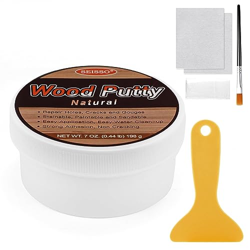 SEISSO Wood Filler, Natural Wood Putty for Trim, Wood Filler Paintable, Stainable, Water-Based Wood Putty Filler Outdoor, Wood Repair Kit - Restore Wooden Table, Cabinet, Floors, Door - color: Natural, size: 7 OZ