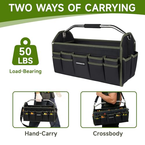 20In Electrician Tool Bag, Foldable Bags For Men Heavy Duty, Open Top Tool Tote, 30 Pockets Can Hold Many fittings, Organizer Stainless Steel Handle and Removable Shoulder Strap - size: 20in