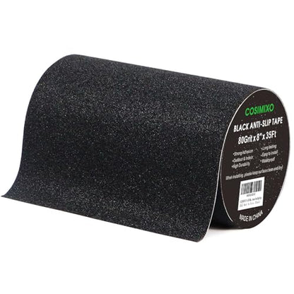 COSIMIXO 8" x 35Ft Heavy Duty Anti Slip Tape,Best 80grit Friction,Grip,Abrasive for Stairs Outdoor/Indoor,Skateboard Grip Tape Safety Non Skid Tread Staircases Anti-Slip Traction Tape Black - size: 8" x 35Ft Black