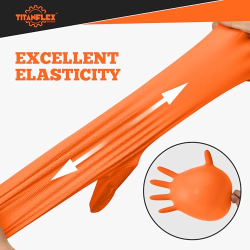 TitanFlex Heavy Duty Orange Industrial Nitrile Gloves with Raised Diamond Texture, Latex Free (6mil/8mil) - color: 04 6mil (100ct), size: Small