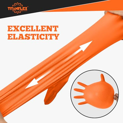 TitanFlex Heavy Duty Orange Industrial Nitrile Gloves with Raised Diamond Texture, Latex Free (6mil/8mil) - color: 04 6mil (100ct), size: Large