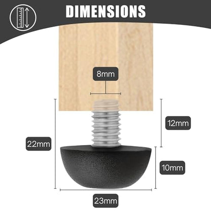 Project Patio 8mm x 1.25 M8 Adjustable Furniture Leg Leveler Replacement Outdoor Stainless Steel Screw-in Leveling Feet Glides - 8-Pack