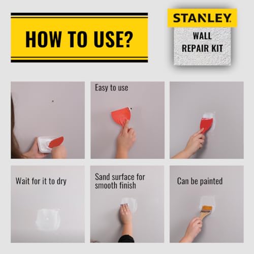 Stanley Drywall Patch Repair Kit -12x9.5 Fl Oz., Complete Drywall Patch Solution for Home DIY, includes Wall Hole Filler, Spackle Wall Repair and Putty Hole Repair - 12 Pack - size: 12 Pack