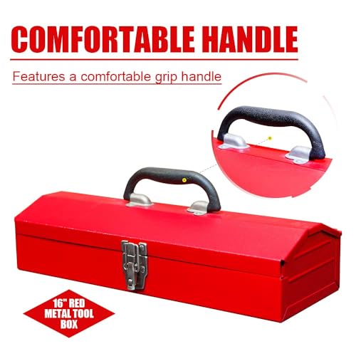 2PCS Portable Tool Box, 16inches Metal Tool Box, 4 Non-Slip Foot Pads, Ideal for Trailer, Mechanic, DIY-ers, Car Toolbox, Workshops, Garages, Repair Shops,Red - size: 2P-16in-Red