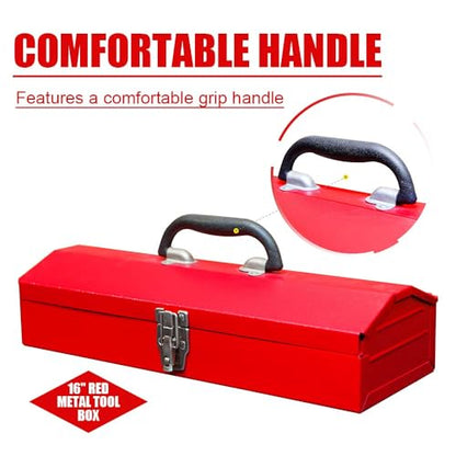 2PCS Portable Tool Box, 16inches Metal Tool Box, 4 Non-Slip Foot Pads, Ideal for Trailer, Mechanic, DIY-ers, Car Toolbox, Workshops, Garages, Repair Shops,Red - size: 2P-16in-Red