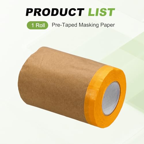 HARFINGTON Pre-Taped Masking Paper, 6" x 49 ft Paint Adhesive Protective Paper Painter Tape and Drape for Masking Auto Body Covering Wall Skirting Frames, Yellow - color: Yellow, size: 6 IN x 49 FT
