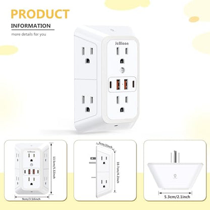 Wall Outlet Extender with Night Light, Power Plug Adapter Multi Plug Outlet Surge Protector with 4 USB Charging Ports (2 USB C), Adapter Spaced Outlets for Home Travel Office - color: White with Night Light