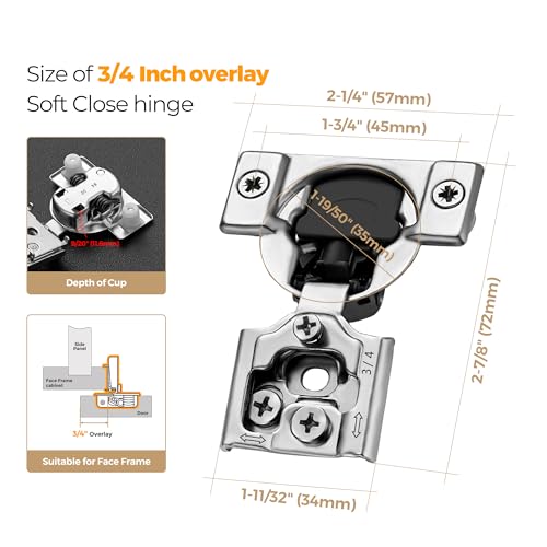 Ravinte 2 Pack 1 Pair 3/4 inch Overlay Soft Close Kitchen Cabinet Hinges Stainless Steel Adjustable Kitchen Hinges Satin Nickel Cabinet Hardware - size: 3/4 inch Overlay