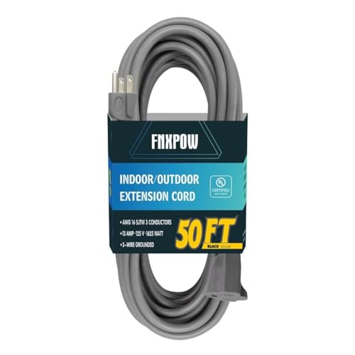 Indoor Outdoor Extension Cord 50 FT Waterproof, 16/3 Gauge Heavy Duty Gray Extension Cords, 13A 1625W SJTW Extension Cord with 3 Prong Grounded Plug, Great for Tools, Lights, UL Listed. - color: Gray, size: 50 ft