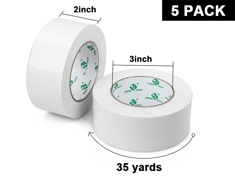 BOMEI PACK 5-Pack White Duct Tape Heavy Duty - 2 inches x 35 Yds Waterproof No Residue Strong Adhesive Duct Tape Tearable for Indoor Outdoor Use,Multi Purpose Home Repair - color: White