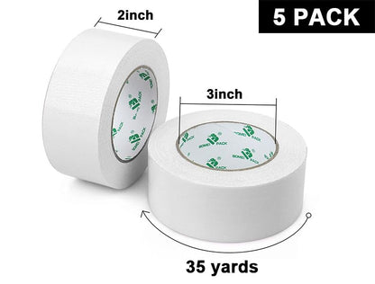 BOMEI PACK 5-Pack White Duct Tape Heavy Duty - 2 inches x 35 Yds Waterproof No Residue Strong Adhesive Duct Tape Tearable for Indoor Outdoor Use,Multi Purpose Home Repair - color: White