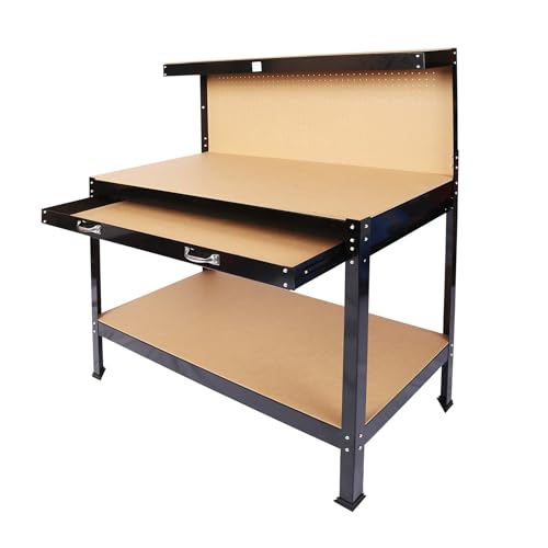 Majnesvon 48" Work Bench, 220 LBS Workbench with Drawers, Tool Bench with 10 Hanging Hooks & Peg Board, Work Benches for Garage (48 INCH) - size: 48 INCH
