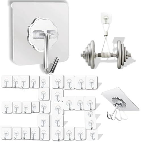 DDMY 36 Pack Heavy Duty Hooks Self Adhesive Large Hooks for Hanging,Wall Transparent Reusable Waterproof Hook for Kitchen Curtain Towel Hook for Bathrooms Coat Hook for Walls No Damage - color: Transparent, size: 36 Pieces