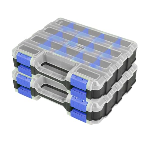 AIDY-PRO Small Parts Organizer Box Storage Case Tools Box Organizer Double Side 34 Compartments Hardware Organizers with Removable Plastic Dividers for Screws Nuts Nails Bolts, 2 Pack - color: Blue, size: 2 PACK