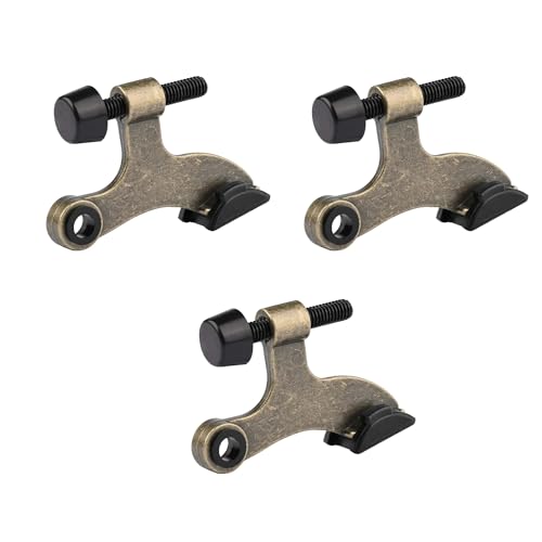 HOMOTEK 3 Pack Hinge Pin Antique Brass Door Stopper, Adjustable Deluxe Heavy Duty Door Stopper 2-1/2"x1-3/4”, with Black Rubber Bumper Tips - color: Antique Brass, size: 3 Pack