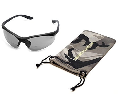 Calabria Rhino R91348 Anti Fog Bifocal Reading Safety Glasses Readers Wrap Around Eye Protection Eyewear w/Camouflage Pouch - color: Smoke, size: 1.00