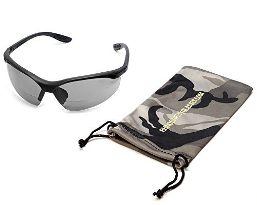 Calabria Rhino R91348 Anti Fog Bifocal Reading Safety Glasses Readers Wrap Around Eye Protection Eyewear w/Camouflage Pouch - color: Smoke, size: 1.50
