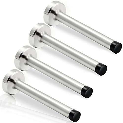 Door Stops 4 Pack, 6 Inch Long Door Stopper, Stainless Steel Doorstops Wall Mounted Baseboard Door Stop Bumper Baby Proof Modern Door Holder, Brushed Nickel - color: Brushed Nickel, size: 6 Inch x 4Pack