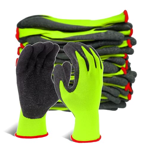 Evridwear Crinkle Latex Rubber Hand Coated Safety Work Gloves for Men Women General Multi Use Construction Warehouse Gardening Assembly Landscaping (Medium,Green 12 Pairs) - color: Green, size: Medium