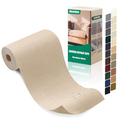 Gheeidau Canvas Repair Tape 4×70 Inch Waterproof Self-Adhesive Fabric Repair Patch for Repairing Boat Covers,Tents,Patio Umbrellas,Car Seats,Luggage,Sofas.(Light Beige) - color: Light Beige