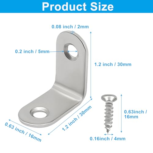 20 Pack 90 Degree Bracket, 1.2x1.2x0.6 Inch Stainless Steel Corner Braces with Screws, Heavy Duty L Bracket for Furniture, Shelves, Tables, Cabinets DIY Woodworking & Repair(Silver) - size: 1.2 x 1.2 Inch
