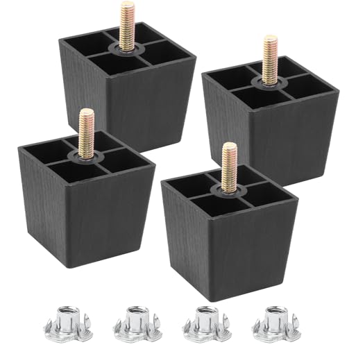 Luomorgo 4 Pcs 2 Inch Plastic Table Legs, Black Tapered Furniture Legs, Square Sofa Replacement Legs M8 Threaded with T-Nuts, Heavy Duty Furniture Legs for Couch, Cabinets, Dressers, Chair - color: Square Tapered, size: 2 Inch