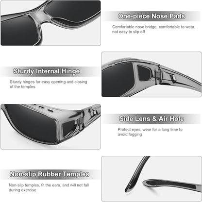 MEETSUN Fit Over Glasses Sunglasses for Men Women,Wrap Around Sunglasses Polarized UV400 Protection - color: A1-clear Gray Frame-gray Lens