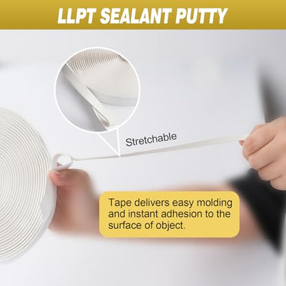 LLPT Butyl Tape White 1/2 Inch x 33Ft 2 Pack Tight Seal for Leak Proof EPDM RV Repair Window Glass Boat Sealing Roof Pipe Patching(WST052) - size: 1/2" White