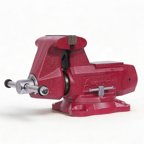5" Bench Vise with 360° Swivel Base, 5-1/2" Jaw Opening, Heavy Duty Ductile Iron Workshop Vise with Anvil & Pipe Jaws, 72,000 PSI Clamping Tool for Garage, Metalworking & Repair (RDIV5) - color: Red, size: 5In
