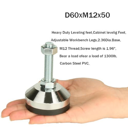 Heavy Duty Leg levelers ， Leveling Legs 2.36" Dia Base,Adjustable feet levelers M12 Thread, 1300 Lb Capacity,Capacity for Workbench, Machine, Cabinet (D60xM12x50,4 Pcs, Black) - size: D60xm12x50,4 Pcs