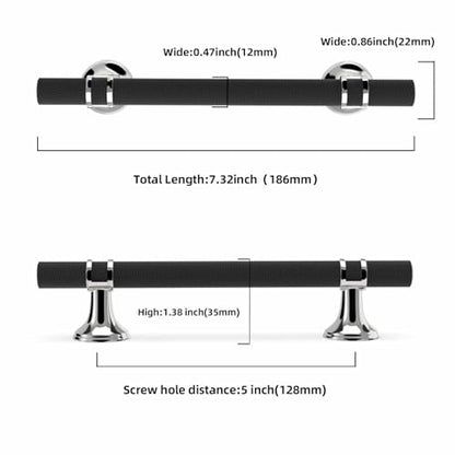 10 Pack 5 Inch Cabinet Pulls knurled Matte Black and Polished Chrome Kitchen Cabinet Handles Aluminum and Zinc Alloy Drawer Pulls Solid Cabinet Hardware - color: Black and Polished Chrome Knurled, size: 5'' Hole Center(128mm)