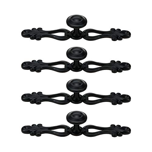 Geesatis 4 Pack Black Vintage Cabinet Pulls - 5.3 Inch Single Hole Drawer Handles for Closet, Dresser & Furniture - Antique Decorative Knobs with Mounting Screws - Easy Install Hardware - style: F