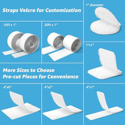 Art3d 16 Sets Hook and Loop Tape Sticky Back,1 in.x 4 in. Double-Sided Command Adhesive Strip Heavy Duty, White - color: White, size: 4 x 1 Inch (Pack of 16)