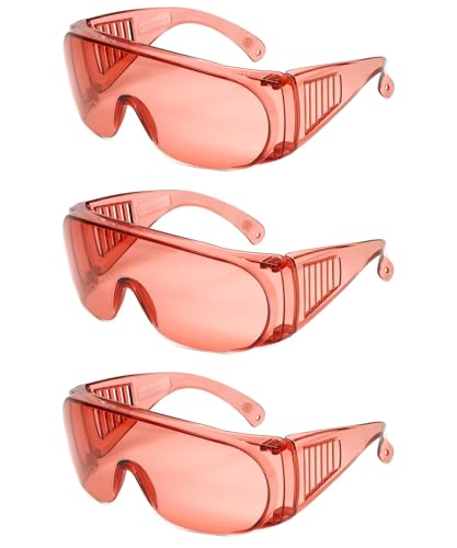 Calabria Fit Over Safety Glasses | Polarized Sunglasses Over Glasses | Wrap Around Anti-Fog | Scratch Resistant | Unisex - color: Fl-41 Pink (3 Pack)