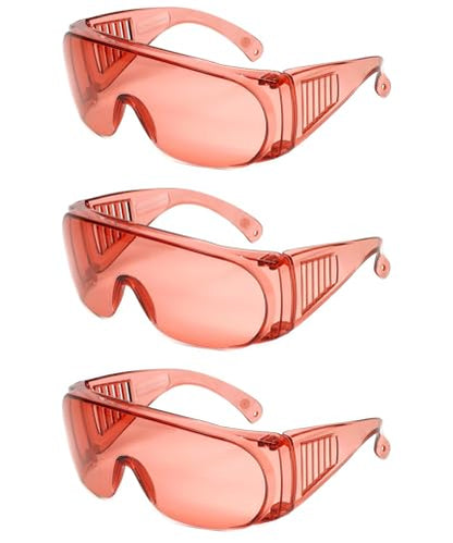 Calabria Fit Over Safety Glasses | Polarized Sunglasses Over Glasses | Wrap Around Anti-Fog | Scratch Resistant | Unisex - color: Fl-41 Pink (3 Pack)
