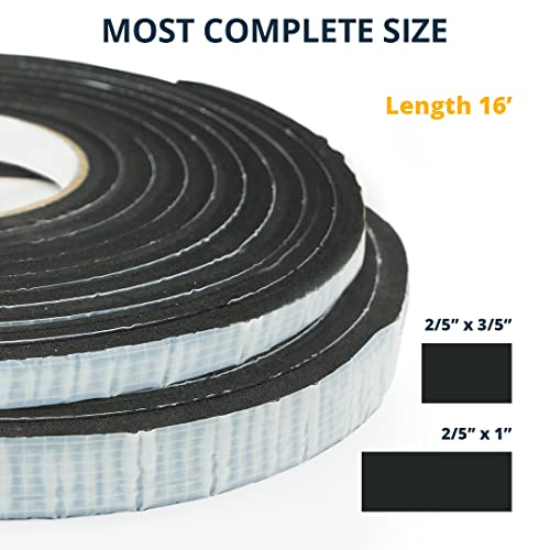 Alenor EPDM Black Foam Insulation Tape Self Adhesive 2/5"x3/5" x 16' Ft –Pack of 1- Weather Stripping for Doors & Windows,Soundproofing,Door Seal,Weatherstrip,Pipe Cooling,Air Conditioning Seal Strip - size: 2/5"x 3/5" Inch x 16' Ft