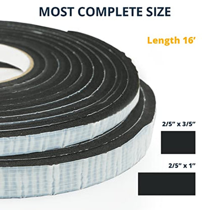 Alenor EPDM Black Foam Insulation Tape Self Adhesive 2/5"x3/5" x 16' Ft –Pack of 1- Weather Stripping for Doors & Windows,Soundproofing,Door Seal,Weatherstrip,Pipe Cooling,Air Conditioning Seal Strip - size: 2/5"x 3/5" Inch x 16' Ft