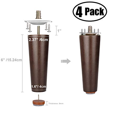 Furniture Legs 6 Inches Sofa Legs Mid Century Modern Walnut Wood Furniture Feet Replacement Legs with Leg Mounting Plates & Felt Protectors for Sofa Cabinet Couch Ottoman Coffee Table Bench Chair - color: Walnut Wood Furniture Legs 6"