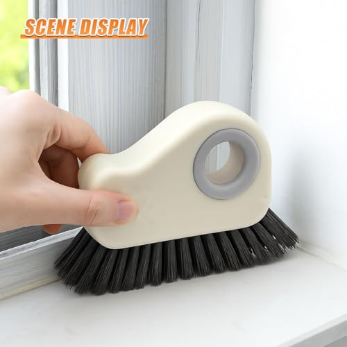 YoRise 2 in 1 Car Groove Cleaning Brush, Multifunctional Hard Bristle Car Window Track Cleaner Tool with Hidden Scraper, Universal Auto Door Crevice Cleaning Accessories for Window Sill(Gray-1PCS) - size: Gray-1PCS