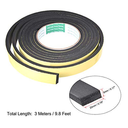 uxcell Sealing Foam Tape 20mm Wide 5mm Thick 3 M/9.8ft Long, Self Adhesive Weather Strip for Window Door Insulation - size: 20mmx5mmx3m