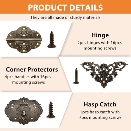 ZIUZI 1 Set Antique Decorative Jewelry Box Latch Hinges and Corner Protectors, Butterfly-Shape Retro Hardware Kit for DIY Jewelry Box Wooden Case Decoration and Repair (Bronze)